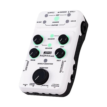JOYO Portable Audio Mixer Rechargeable USB Audio Interface with 48V Phantom Power, Stereo Output for Live Streaming, Guitar & Vocals on iPad/Phone (MOMIX PRO)