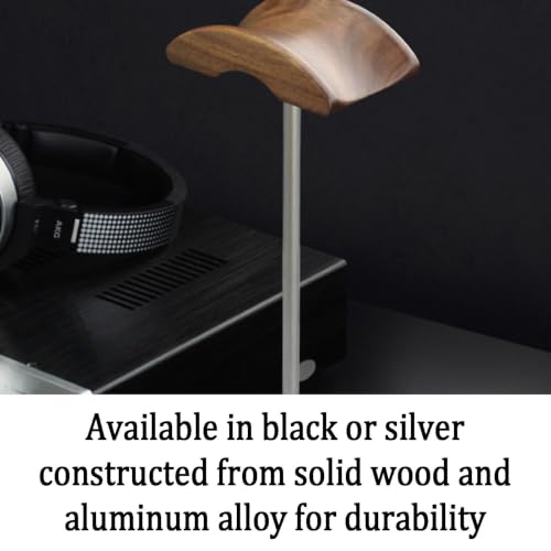 Headphone Stand/Desktop Headset Holder–Crafted from Solid Wood and Aluminum Alloy,supports up to 10kg,suitable for Various Desktop Setups(Black) - color: Black