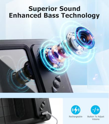 Shower Phone Holder with Bluetooth Speaker IPX6 Waterproof | 6-12H Playtime High-Sensitivity Touchscreen Rich Bass Sound Quality No-Drilling 360° Wall Mount for Bathroom Bathtub Kitchen - color: Charcoal gray