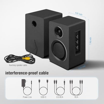 Computer Speakers, Bluetooth 5.3, USB-C, AUX/RCA, 3-Inch Woofer, Black | A 3-inch carbon fiber woofer and 1-inch silk dome tweeter in wood cabinets. For PCs, turntables, TVs, gaming and music. - color: Black
