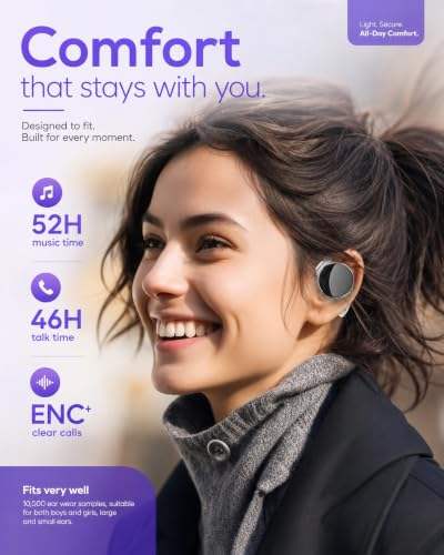 Ear Clip Bluetooth Headphones, Open Ear Headphones with 4 Microphones | 27mm driver |18H per charge | 52H with case | Dual-device pairing | 4-level case LEDs | Mute On/Off - color: Black&silver&Black
