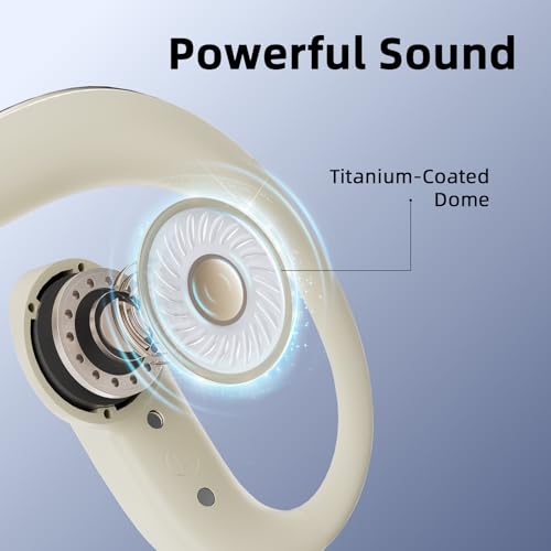 Open Ear Bluetooth Headphones Wireless, Touch Control Earphones Lightweight Design, Bluetooth 6.0, 20H Playtime,Built-in Mic,Ear Hooks Ear Buds Design, Wireless Bluetooth Headset for Work - color: Beige