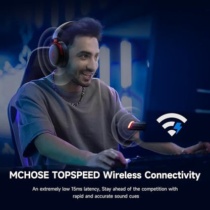 MCHOSE V9 PRO Wireless Gaming Headset 7.1 Surround Sound for PS5 PS4 PC SWITCH TOPSPEED Gaming Headphones, Noise Canceling Mic, 250Hr Battery, Low 15ms Latency, Lightweight, BT 5.3 FPS Games Black&Red - color: V9PRO-Black/Red