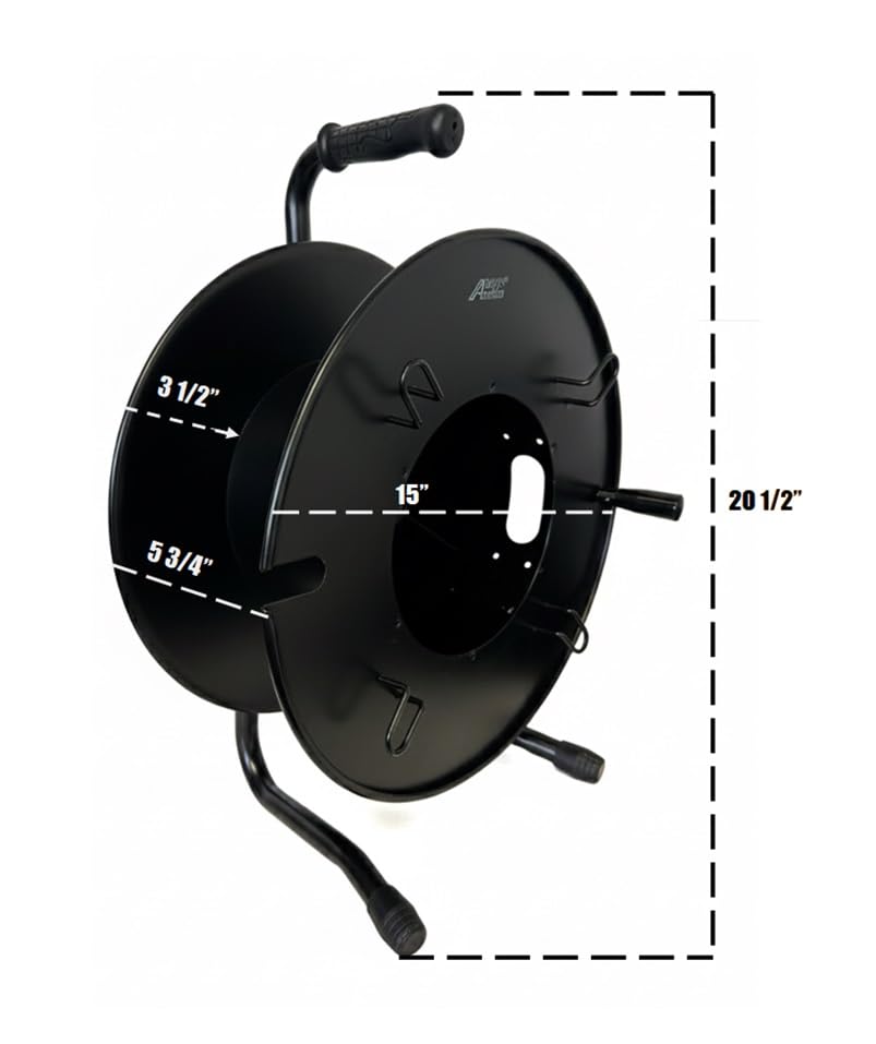 Audio2000'S ADC271D Heavy-Duty Portable All Metal Cable Reel/Cord Reel, Capacity: 920 feet of 6mm Cord