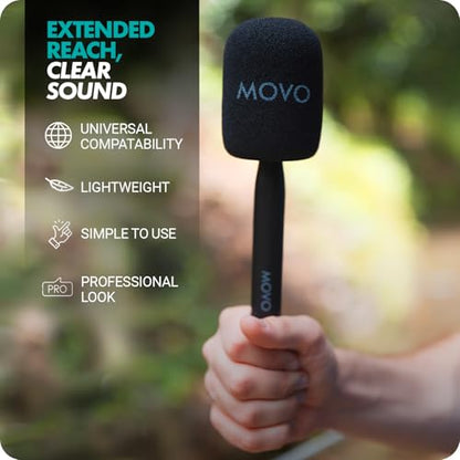 Movo WMX-HM Wireless Microphone Handle for Interviews – Handheld Adapter for DJI Mic, RODE Wireless GO, & More – Includes Mic Flag – for Creators, Journalists & Youtubers - style: Mic Handle with Flag