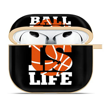 Basketball is Life Basketball Sports Compatible AirPods 3 Case Cover, Cute Gold Plated Air Pod 3rd Generation Case with Keychain Protective Hard Gen 3 Shell Designed for Apple AirPod 3rd Gen 2021