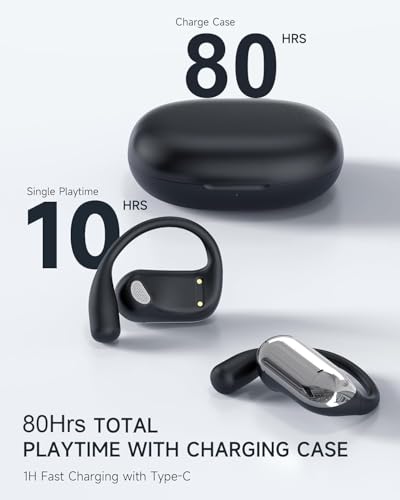 EUQQ Open Ear Earbuds –80H Playtime Open Ear Headphones,Over Ear Earbuds with Ergonomic Earhook,arbuds Wireless Bluetooth, Sweat & Water-Resistant Earphones, Running Headphones with Ultra-Lightweight