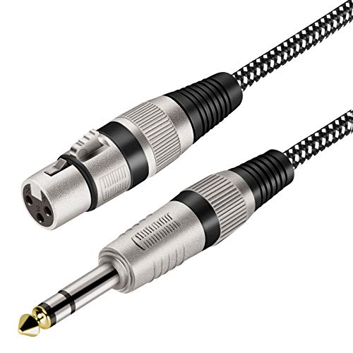XLR Female to 1/4 Inch TRS Cable 50 FT, Nylong Braided XLR 3 Pin Female to 6.35mm TRS Male Balanced Wire Mic Cord (Pure Copper Conductors) - size: 50FT