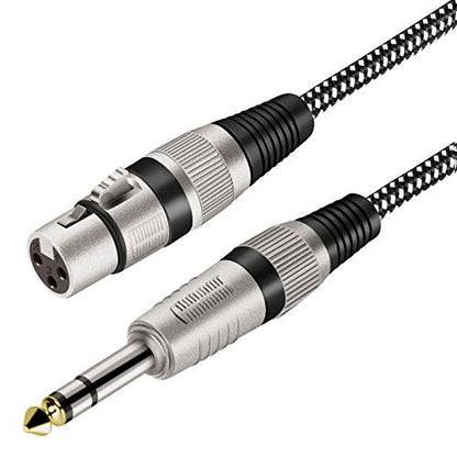 XLR Female to 1/4 Inch TRS Cable 30 FT, Nylong Braided XLR 3 Pin Female to 6.35mm TRS Male Balanced Wire Mic Cord (Pure Copper Conductors) - size: 30FT