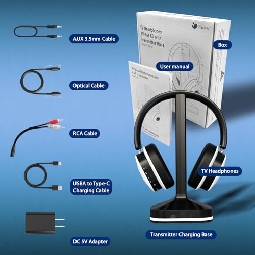 Wireless Headphones for TV Watching, TV Headphones Wireless for Seniors with Transmitter Charging Base, Over Ear Headset with 3 Audio Modes, No Audio Delay Blutooth 5.4, Gifts for Parents, Black&White
