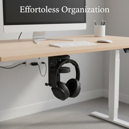 Under Desk Headphone Hanger Clamp, Rotating Mount for Sit-Stand Desks, No-Drill Installation, Paper-Based Composite (1 PC) - color: Black