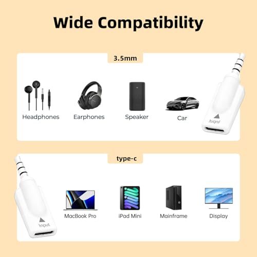 Poyiccot USB C to 3.5mm Headphone Jack Adapter 2 Pack, USB Type C Female to 3.5mm Male Audio Adapter, Type C to AUX Converter HiFi DAC Headphone Jack for iPhone 15,MacBook, Car Audio, White - style: 2 Pack Male to Female White