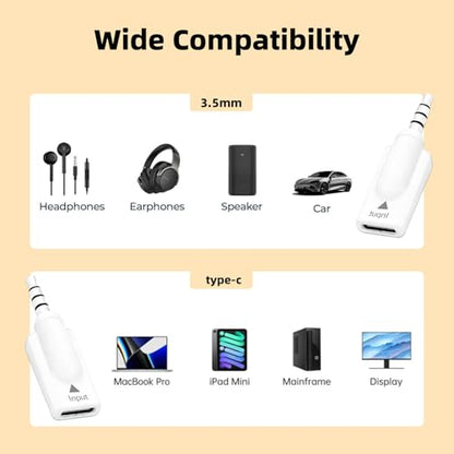 Poyiccot USB C to 3.5mm Headphone Jack Adapter 2 Pack, USB Type C Female to 3.5mm Male Audio Adapter, Type C to AUX Converter HiFi DAC Headphone Jack for iPhone 15,MacBook, Car Audio, White - style: 2 Pack Male to Female White