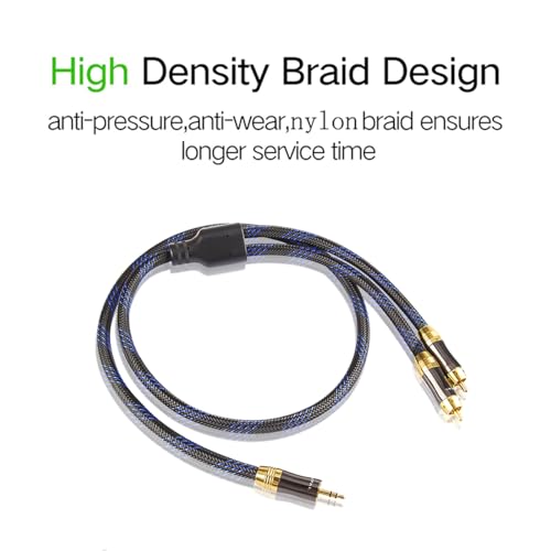HiFi Dual Shielded (OD 8.0mm) 3.5mm AUX to 2 RCA Audio Adapter Cable (6.6FT) - size: 6.6FT