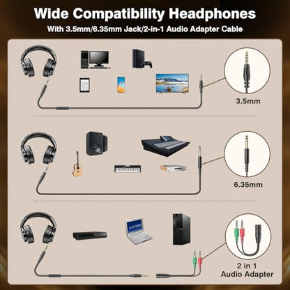 New Bee Wired Over Ear Headphones, Studio Headphones with 50mm Drivers and 6.35mm & 3.5mm Jack DJ Headphones for Studio Monitor & Mixing DJ Guitar AMP Podcast Piano Keyboard