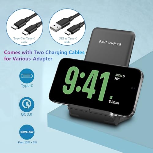 2 in 1 Wireless Charger,Foldable 20W Fast Wireless Charging Stand Compatible with iPhone 17/16/16 Pro/15/14/X/AirPods,Dual Phone Induction Charge Station for Samsung,Pixel,Xperia,LG(No Plug) - color: Black