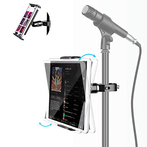 elitehood Metal iPad Holder for Mic Stand, Adjustable Tablet Holder for Mic | Aluminum iPad Mic Stand Holder for Microphone Music Stand, 360° Adjustable iPad Mount for 4.7-13" Tablets and Cell Phones - size: 4.5in - Single Ball Joint