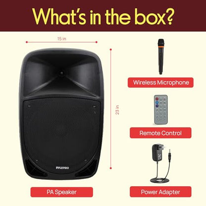 1200W Portable Bluetooth PA Speaker - 12’’ Subwoofer, LED Battery Indicator Lights w/Built-in Rechargeable Battery, MP3/USB/SD Card Reader, and UHF Wireless Microphone - Pyle PSBT125A - size: 12 inch