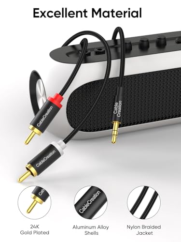 CableCreation RCA to 3.5mm Audio Cable 10FT,3.5mm to 2RCA Stereo Y Splitter | HiFi Sound Audio Cord Compatible with Echo Dot, Smartphone, MP3, Tablet, Stereo Receiver, Car, Speaker, HDTV - size: 10FT, style: Braided Jacket