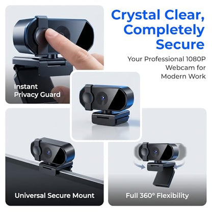 1080P HD Webcam with Privacy Cover USB Plug and Play Computer Camera with Dual Mic Desktop Cam for Video Calling Streaming - size: 1080P One size fits all