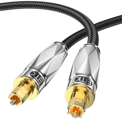 EMK Digital Optical Audio Cable (24K Gold Plated Connectors,Aluminum Alloy Shell,Braided Jacket) S/PDIF Toslink Optical Cable Fiber Optic Cable for Home Theater,Soundbars,Gaming Consoles (20Ft/6M) - size: 20Ft/6M