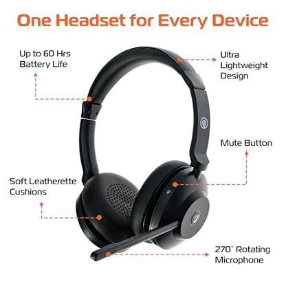 Spracht Blues Combo BT/USB Wireless Headphones for Working Professionals, Comfortable PC Headset, 40 Hour Battery Life, USB and Bluetooth Headset with Noise Cancelling Microphone for Work (Dual Ear) - style: Dual Ear