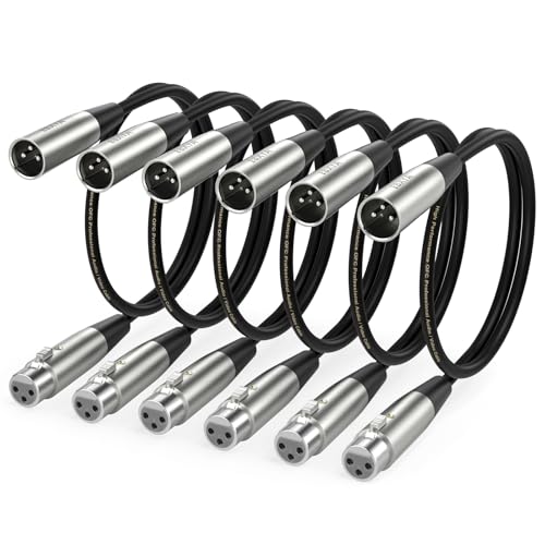 EBXYA 1.5ft 6 Pack 3Pin Balanced XLR Male to Female Microphone Cable | Multi-Shielded, Self-Locking, for Mixers, Audio Interfaces, Live Sound - size: 1.5 Feet, style: 6 Pack