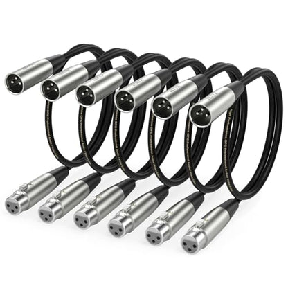 EBXYA 1.5ft 6 Pack 3Pin Balanced XLR Male to Female Microphone Cable | Multi-Shielded, Self-Locking, for Mixers, Audio Interfaces, Live Sound - size: 1.5 Feet, style: 6 Pack