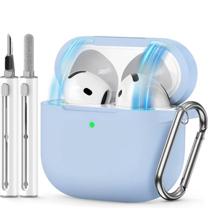 for AirPods 4 Case 2024 with Cleaner Kit & Keychain-Magnetic Azure | Silicone Protective Cover for Apple AirPods 4th Generation Case,for Women Men,One-Piece Design,Shockproof,Dust Proof,Magnetic - color: A1-Magnetic Sky Blue