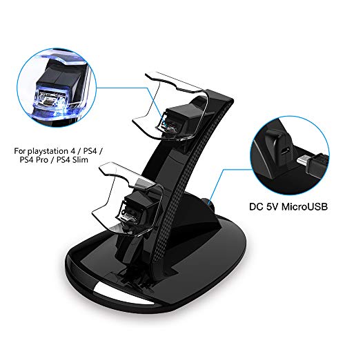 VSEER Dual Shock PS4 Charging Station - Twin Charge Docking Station Stand Charger for PS4/Pro/Slim Controllers, Black