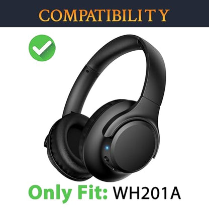SOULWIT Replacement Earpads for KVIDIO WH201A Bluetooth Over Ear Headphones, Ear Pads Cushions with Soft Protein Leather, High Density Foam - Black