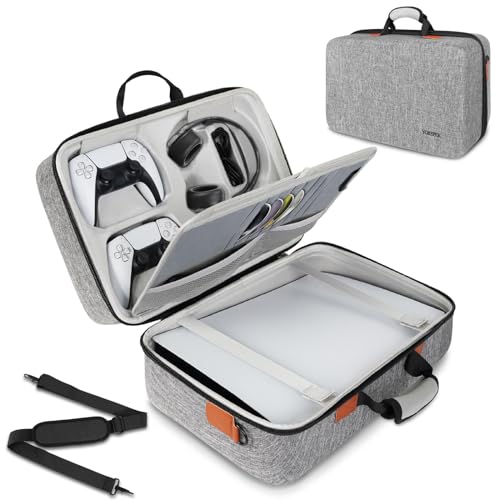 YOREPEK Hard Shell Travel Carrying Case Compatible with PS5, PS5 Pro | Travel Protective Bag Suitable for Playstation 5 Digital Edition, Console, Controllers, Headset and Gaming Accessories, Grey