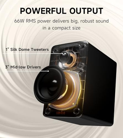 Edifier M60 Multimedia Speaker, 66W RMS Computer Speaker, Black | Bluetooth 5.3, Hi-Res Audio with LDAC, 3" Mid Bass & 1" Tweeter, USB-C AUX Inputs, Compact Desktop Speaker - color: Black