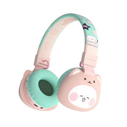 Icarer Kids Bluetooth Headphones with 85dB Volume Limiter, Bluetooth 5.4 & 20H Playtime, Ultra-Soft Foldable Over-Ear Headset with Mic, FM/TF/Wired Mode, Cute Animal Design for School Travel (Pink) - color: Pink