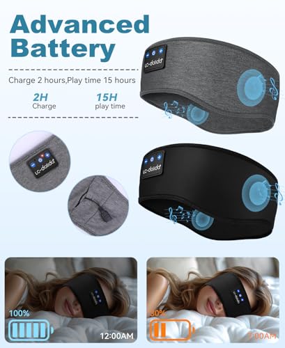 LC-dolida 2-Pack Sleep Headphones Bluetooth 5.4, Ear Warmer Headband Headphones Earphones Wireless, Ear Covers Sleep Mask for Gifts,Workout,Jogging,Yoga(Black and Grey) - color: Black and Grey