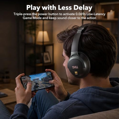 1Mii Hybrid Active Noise Cancelling Bluetooth Headphones with Hi-Res Audio | Over Ear Headphones Wireless Bluetooth 6.0, Low Latency Game Mode, Clear Calls, 100H Playtime, Comfortable for Travel, Office