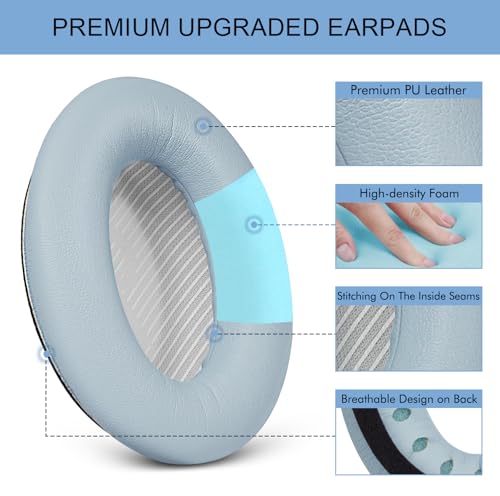 GEVO Premium Replacement Ear Pads for Bose QC35 & QC35ii - Moonstone Blue | Fits QuietComfort 35 & 35ii / SoundLink 1&2 AE（Over-Ear）- Soft Protein Leather · Adaptive Memory Foam and Extra Durable - color: Moonstone Blue