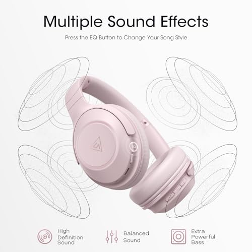 DOQAUS Bluetooth Headphones Over Ear, 70H Playtime,3 EQ Modes, with ENC Mic | 70 Hours Playtime, HiFi Stereo Sound, Deep Bass, Memory Foam Earpads, Headphones Wireless for Phone PC Travel Home Office - color: Pink