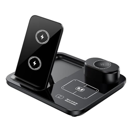 IHAO 3in1 Auto-Rising Wireless Charging Station 15W Fast Charge Ultra-Slim Foldable Design Wireless Charger for Phone Earbud and i-Watch QC3.0 & PD Compatible - color: 3in1 wireless Charger R13 Black