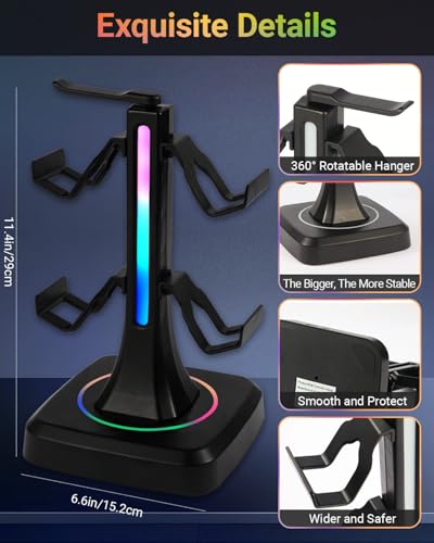 Controller Headset Stand for PS5, Xbox, Switch | 10 RGB light modes,Universal compatibility,360° rotatable headphone holder,Stable,Scratch protection,Easy assemble,Gamer gift