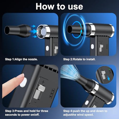 Mini Ultra-Slim Electric Compressed Air Duster 150,000RPM Super Power, Rechargeable Cordless Air Duster, Powerful Airflow for Computer, Keyboard, Outdoor, House and Car