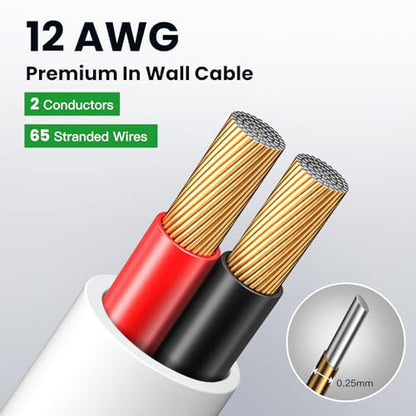 White Speaker Wire 12 Gauge 200FT CL2 Rated CCA Speaker Cable | Flexible PVC Jacket 2 Conductors Red & Black Polarity Mark for Home Theater,Indoor,In-Wall,In-Ceiling & Marine - size: 200 FT, style: 12GAUGE