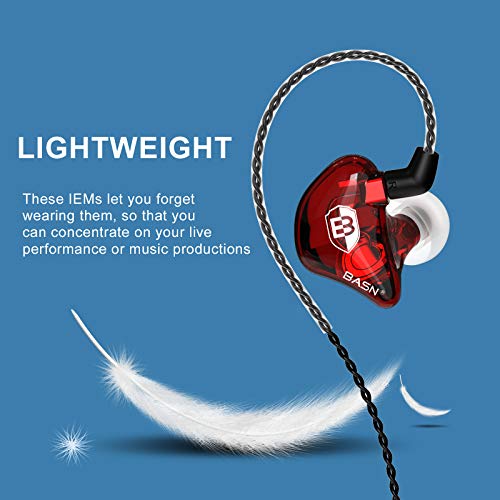 BASN Bsinger BC100 in Ear Monitor Headphones Universal Fit Noise Isolating IEM Earphones for Musicians Singers Studio Audiophiles (Red) - color: Red