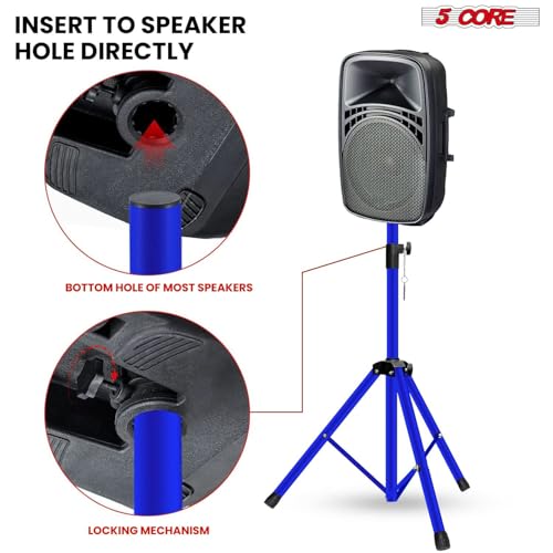 5Core Speaker Stands Pair PA DJ Tripod Heavy Duty w 35mm Mount Insert w Bag - color: Blue