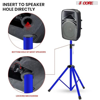 5Core Speaker Stands Pair PA DJ Tripod Heavy Duty w 35mm Mount Insert w Bag - color: Blue