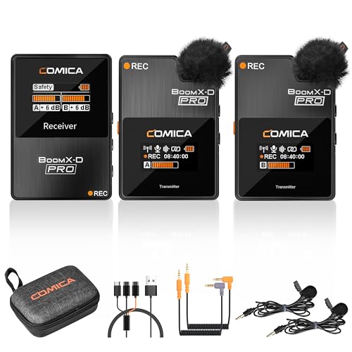 COMICA BoomX-D2 PRO Wireless Lavalier Microphone for iPhone Android Camera | Built-in 16GB Recorder, Noise Cancellation, 656ft Stable Range, Safety Audio Track, for YouTube, TikTok, Vlog, Interview