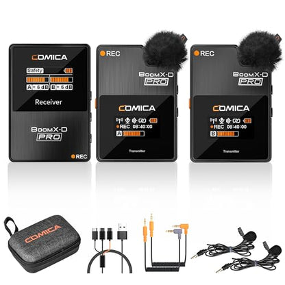 COMICA BoomX-D2 PRO Wireless Lavalier Microphone for iPhone Android Camera | Built-in 16GB Recorder, Noise Cancellation, 656ft Stable Range, Safety Audio Track, for YouTube, TikTok, Vlog, Interview