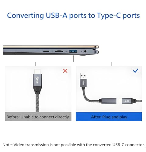 [10Gbps] High-Speed A to C Adapter with USB to USB C Cable, Female – 60W Fast Charging and Data Transfer Compatible with Laptop, PC, Flash Disk, Charger (0.41 ft Grey) - color: Grey 0.41ft (Pack of 1)