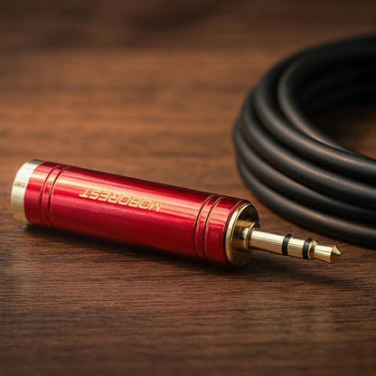 MOBOREST 3.5mm to 1/4" Stereo Audio Connector Headphones Adapter, 1Red | 1/8 Male to 1/4 Female Headphone Jack Converter, Pure Copper Gold-Plated Stereo Aux Plug for Amp, Guitar, Piano, keyboard - color: RED - 1PCS