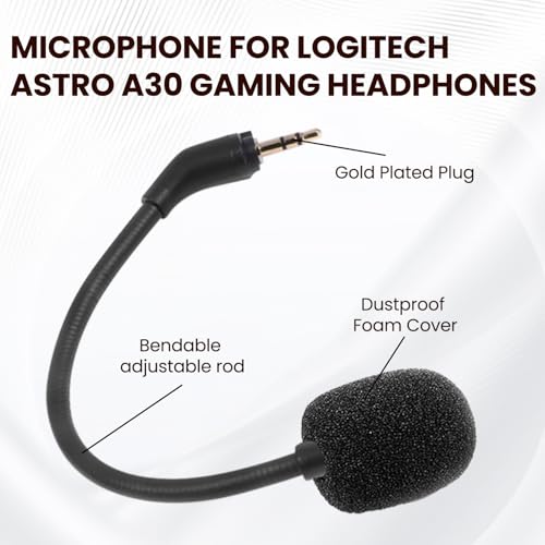 Replacement Microphone Compatible with Logitech Astro A30 Gaming Headset-Flexible Boom Mic with Noise-Canceling Foam